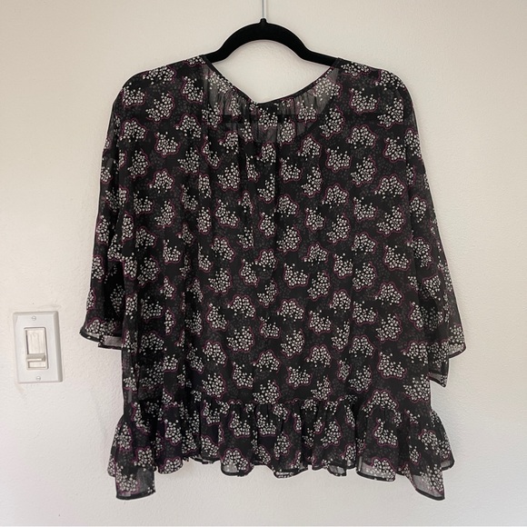 NWT Anna Sui x Uniqlo Soft Bohemian Sheer Black Floral Blouse Top M - Picture 2 of 7